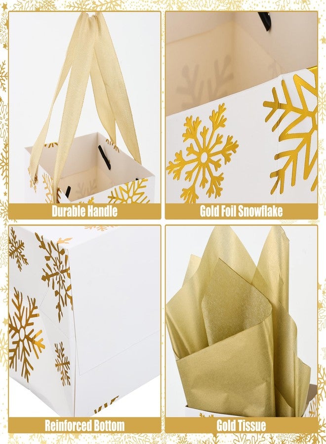Fairooth 12 PCS Christmas Wine Gift Bags Golden Snowflake Wine Bottle Gift Bag with Tissue Paper Xmas Gold Foil Gifts Bags Bulk with Handles for Xmas Winter Holiday Wedding Home Party Supplies - Image 3